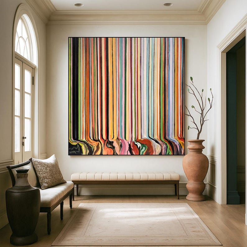 Melted Spectrum - Contemporary Vertical Stripe Abstract Oil Painting