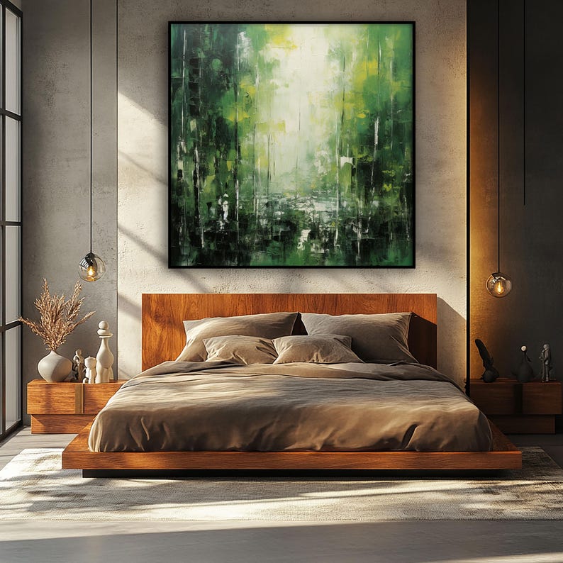Verdant Awakening – Abstract Forest Landscape Oil Painting, Green Nature Canvas Wall Art