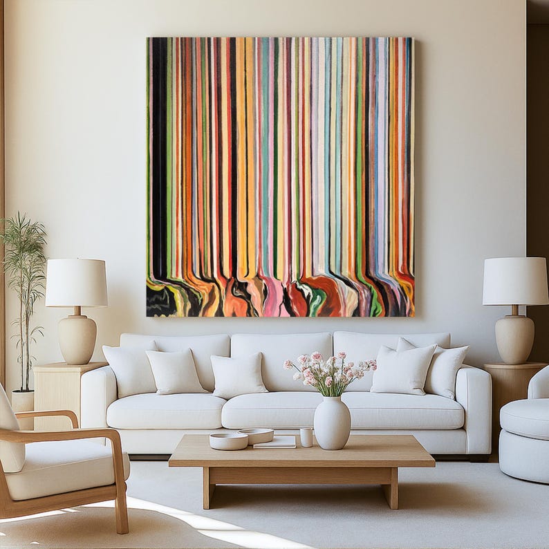 Melted Spectrum - Contemporary Vertical Stripe Abstract Oil Painting