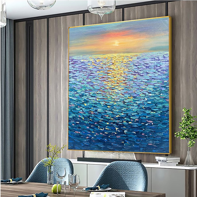 Sunlit Tide - Textured Ocean Sunset Oil Painting