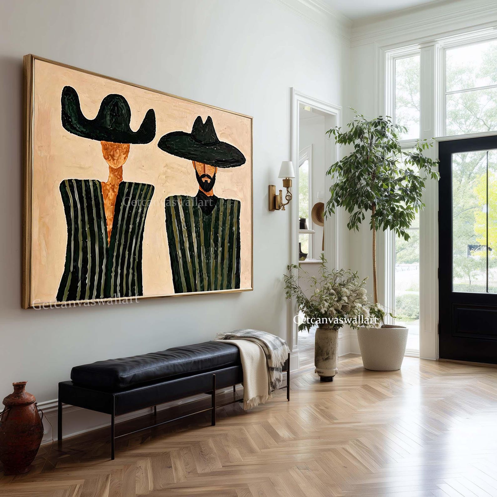 Bold Duo – Hand-Painted Minimalist Cowboy Couple Oil Painting