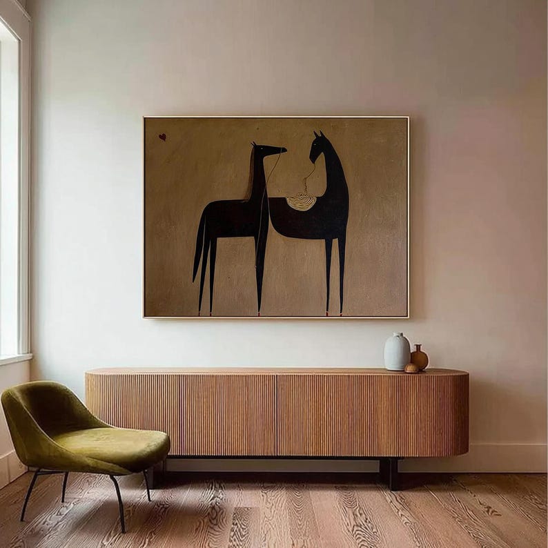 Quiet Bond — Figurative Abstract Horse Oil Painting for Modern Living Room Wall Art