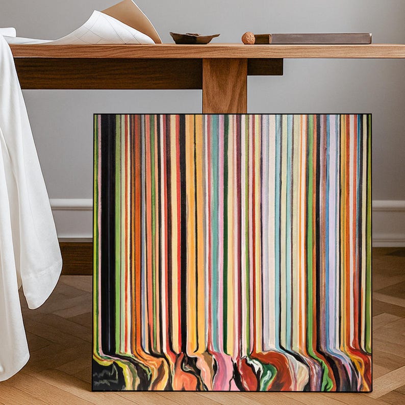 Melted Spectrum - Contemporary Vertical Stripe Abstract Oil Painting