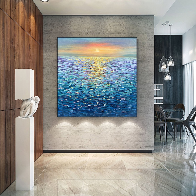 Sunlit Tide - Textured Ocean Sunset Oil Painting