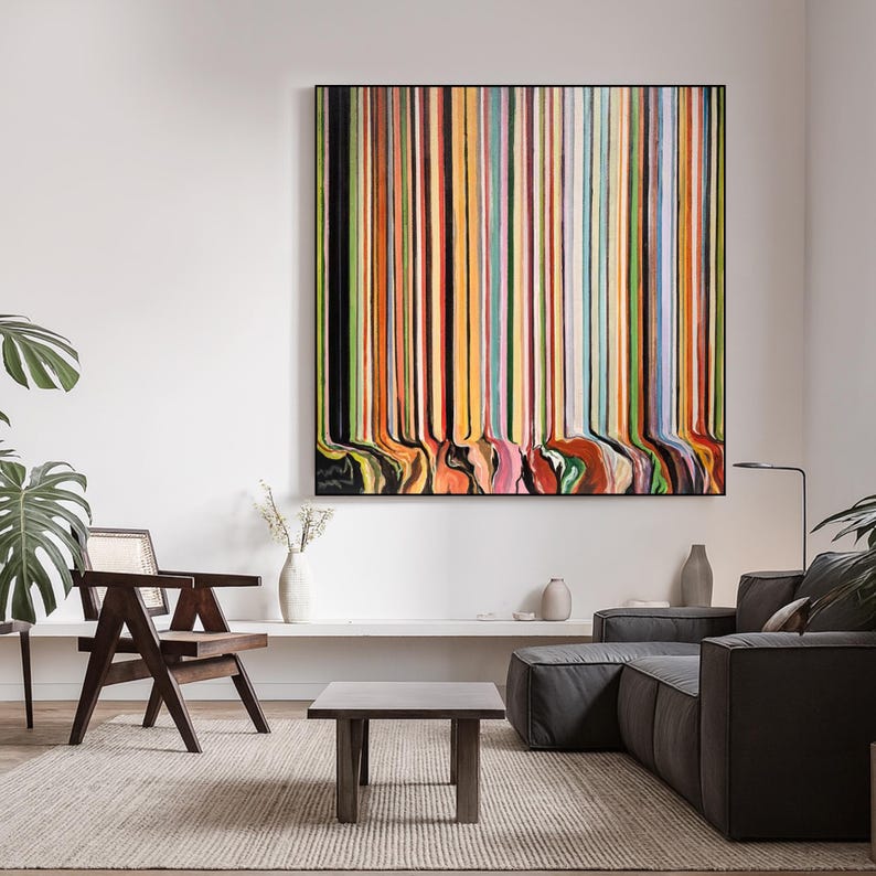 Melted Spectrum - Contemporary Vertical Stripe Abstract Oil Painting