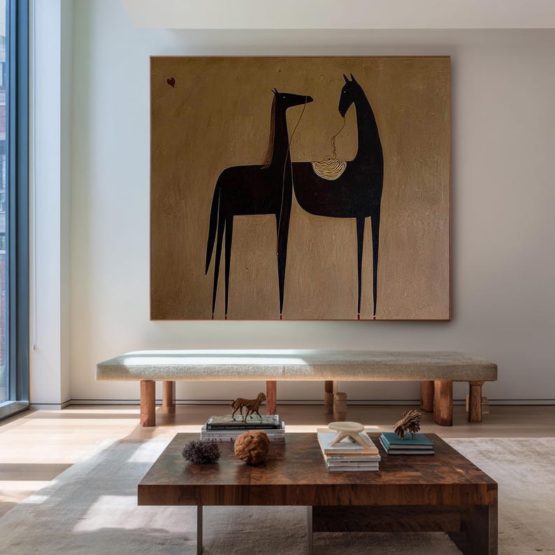 Quiet Bond — Figurative Abstract Horse Oil Painting for Modern Living Room Wall Art