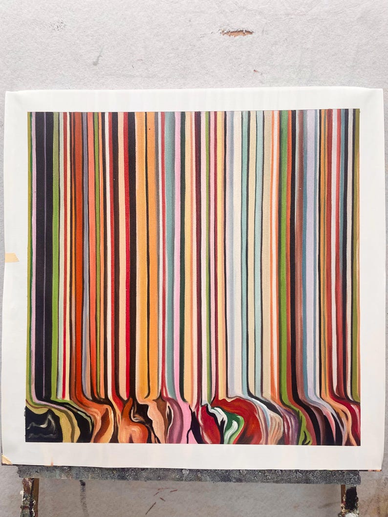 Melted Spectrum - Contemporary Vertical Stripe Abstract Oil Painting