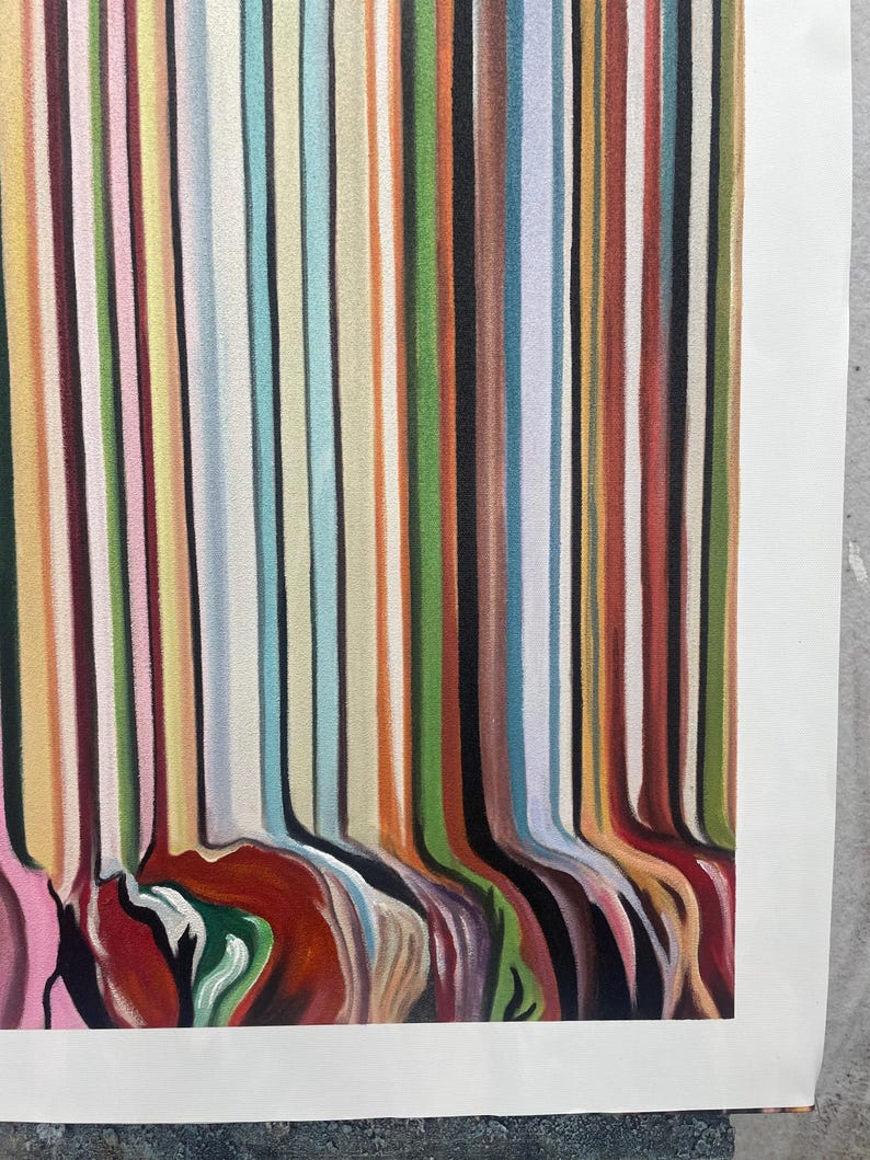 Melted Spectrum - Contemporary Vertical Stripe Abstract Oil Painting