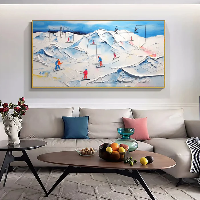 Lift Line – Bold Textured Ski Chairlift Painting