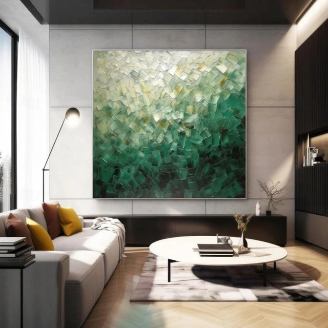 Verdant Light – Modern Textured Abstract Green Oil Painting on Canvas