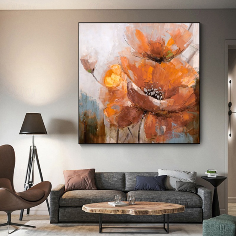 Amber Bloom – Hand-Painted Textured Floral Wall Art
