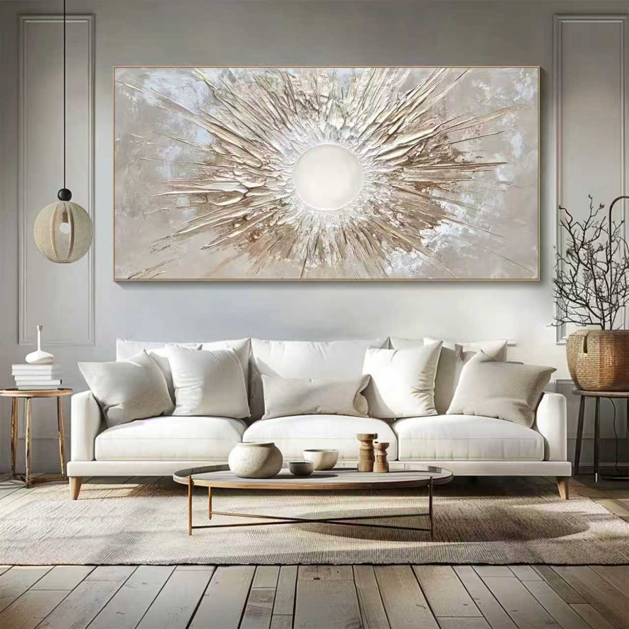 Radiant Core — 3D Textured Gold Abstract Wall Art, Modern Luxury Canvas Painting