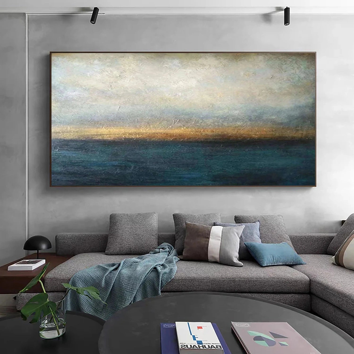 Golden Horizon – Hand-Painted Abstract Seascape Canvas Art