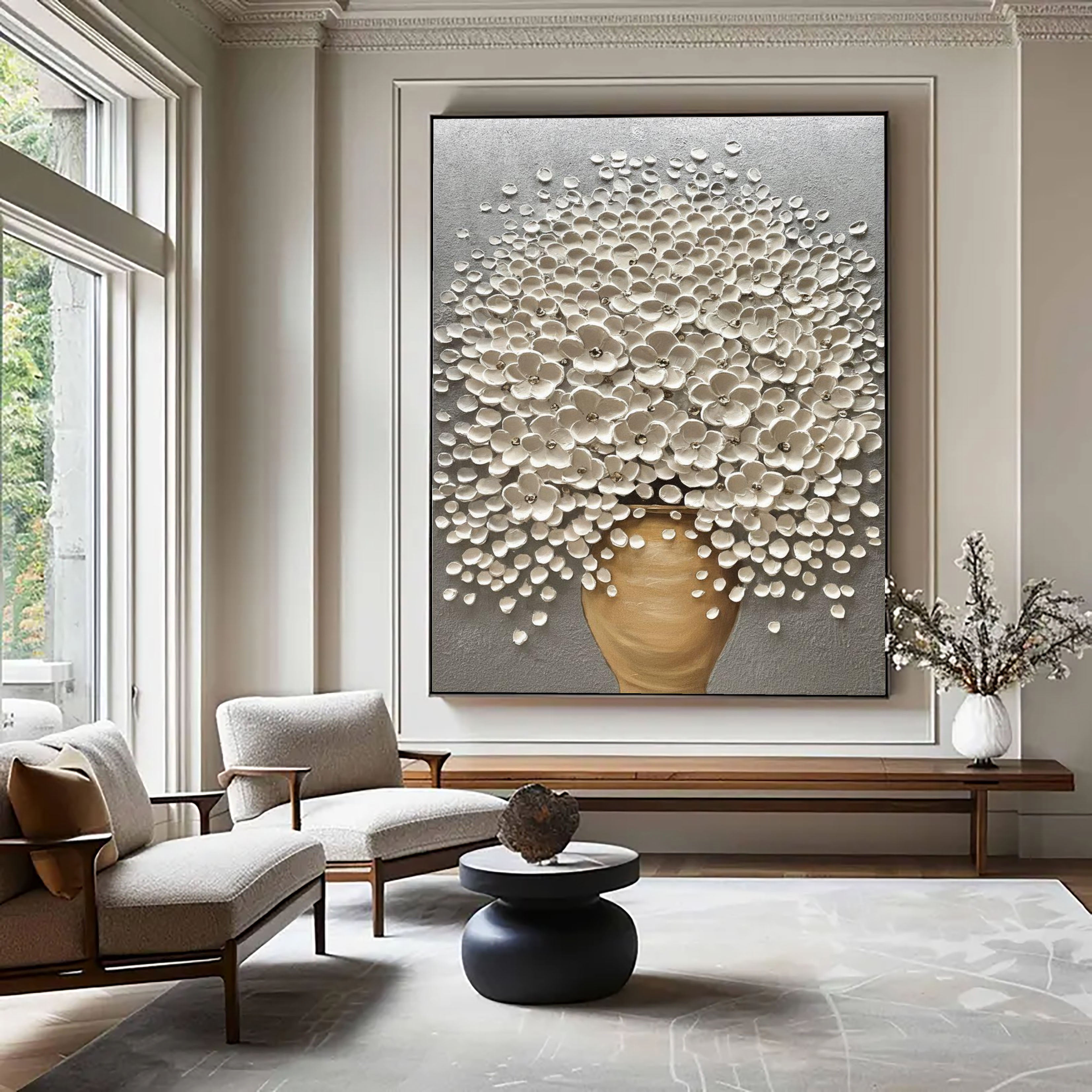 Ivory Bloom – Textured White Flower Oil Painting Modern Floral Wall Art