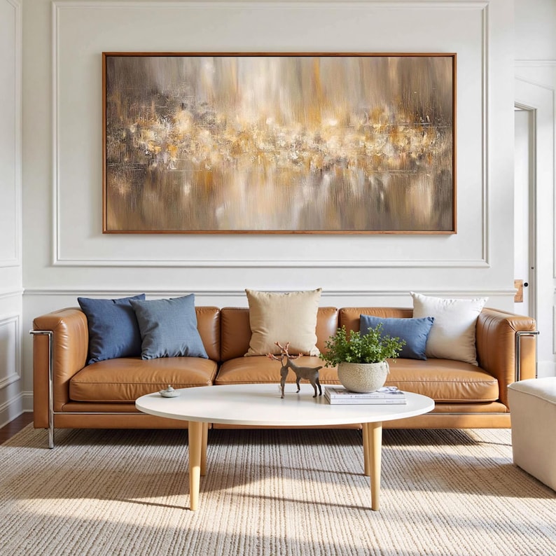 Golden Echo - Neutral Abstract Landscape Oil Painting