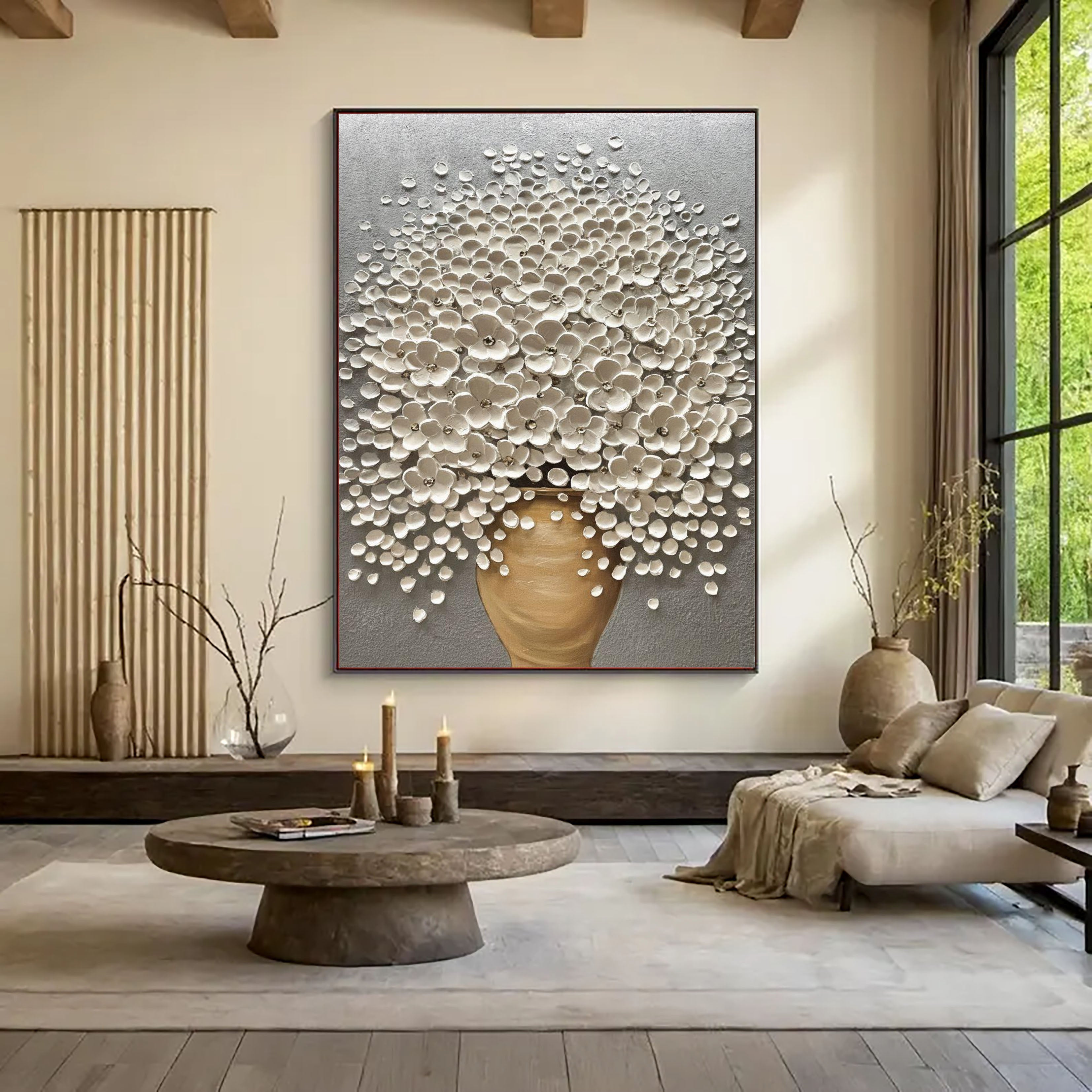 Ivory Bloom – Textured White Flower Oil Painting Modern Floral Wall Art