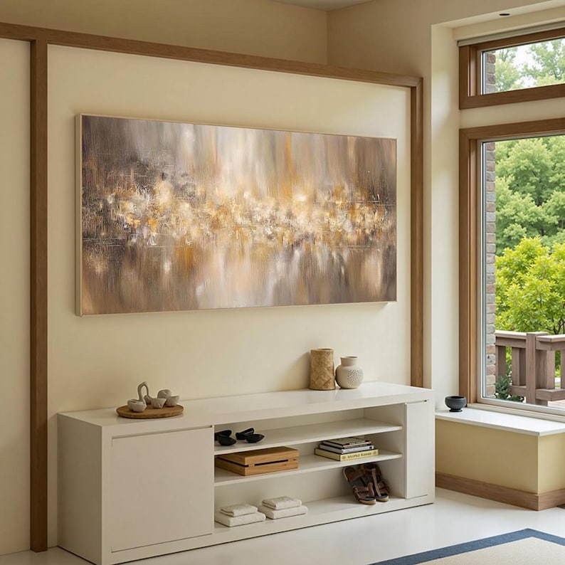 Golden Echo - Neutral Abstract Landscape Oil Painting