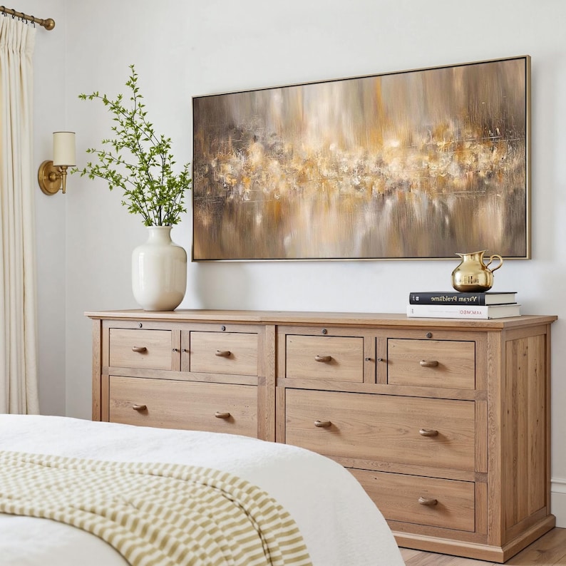 Golden Echo - Neutral Abstract Landscape Oil Painting