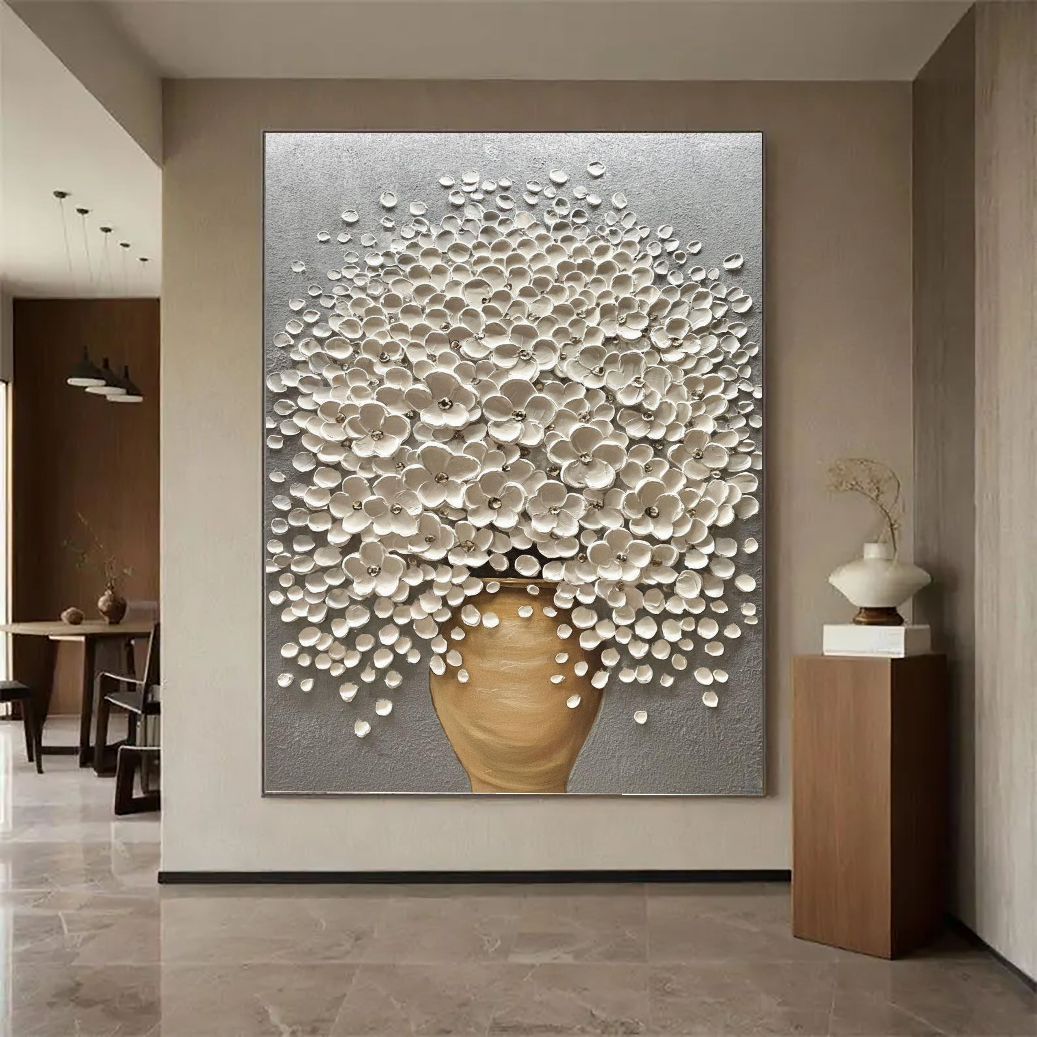 Ivory Bloom – Textured White Flower Oil Painting Modern Floral Wall Art