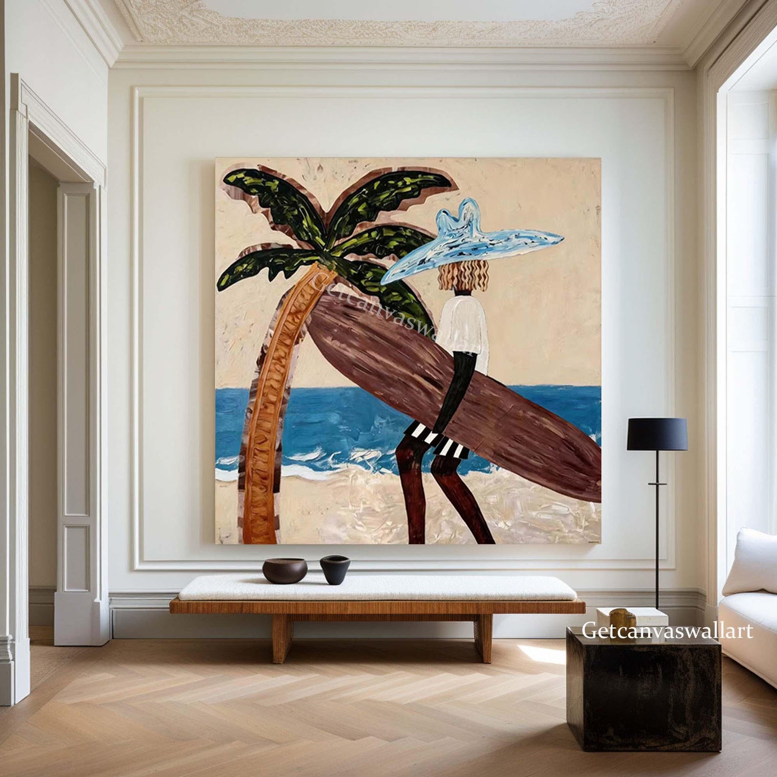 Ocean Breeze Walk – Modern Minimalist Surf Beach Canvas Art for Living Room