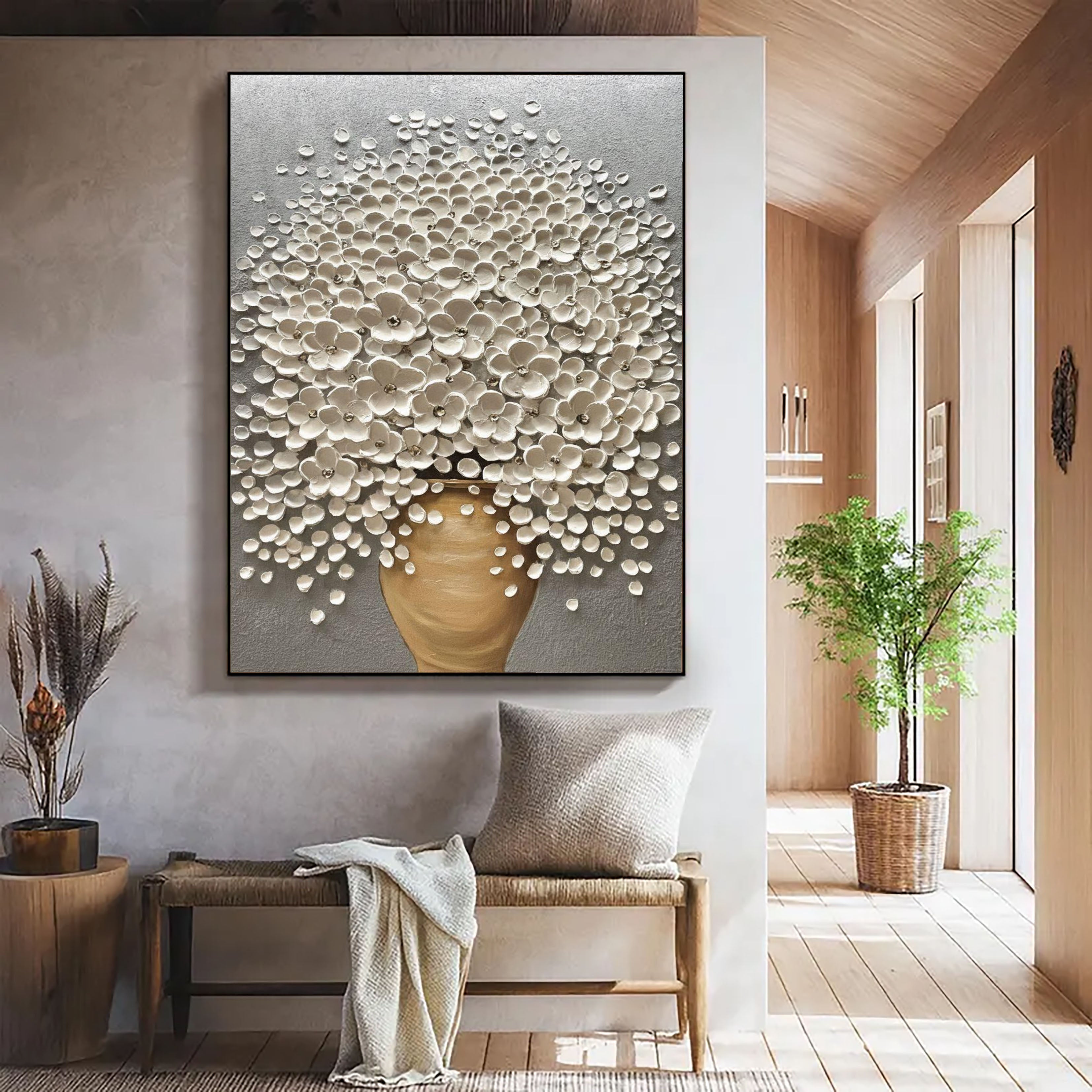Ivory Bloom – Textured White Flower Oil Painting Modern Floral Wall Art