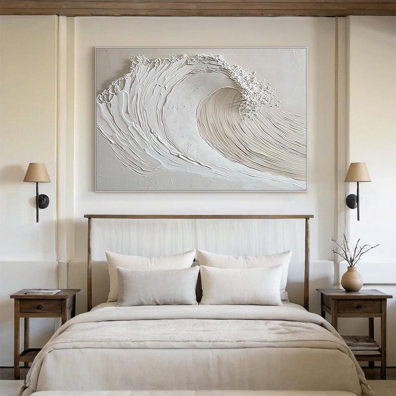 Tidal Whisper – Minimalist Textured Wave Oil Painting