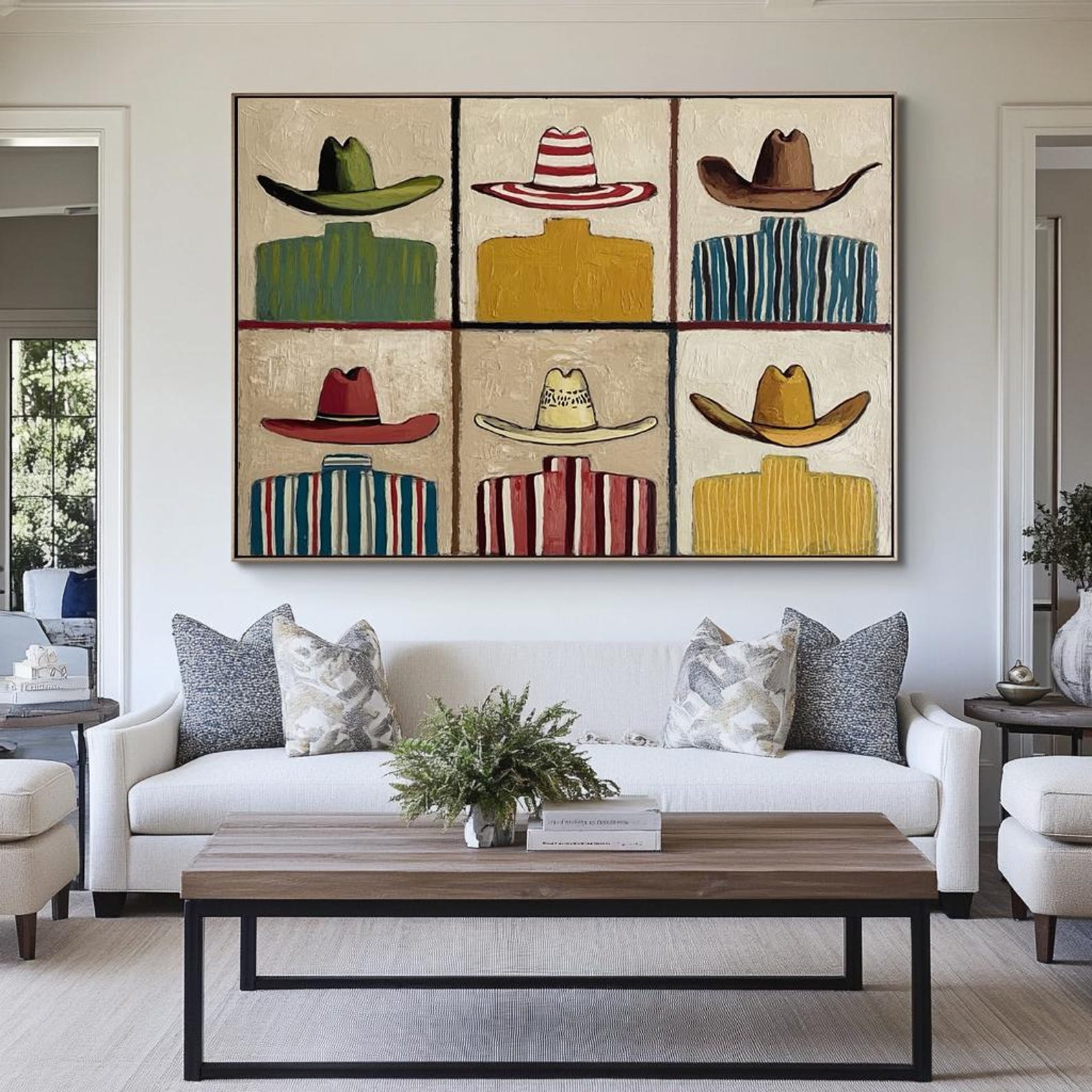 Cowboy Hat Collection – Hand-Painted Minimalist Western Art, 6-Panel Canvas