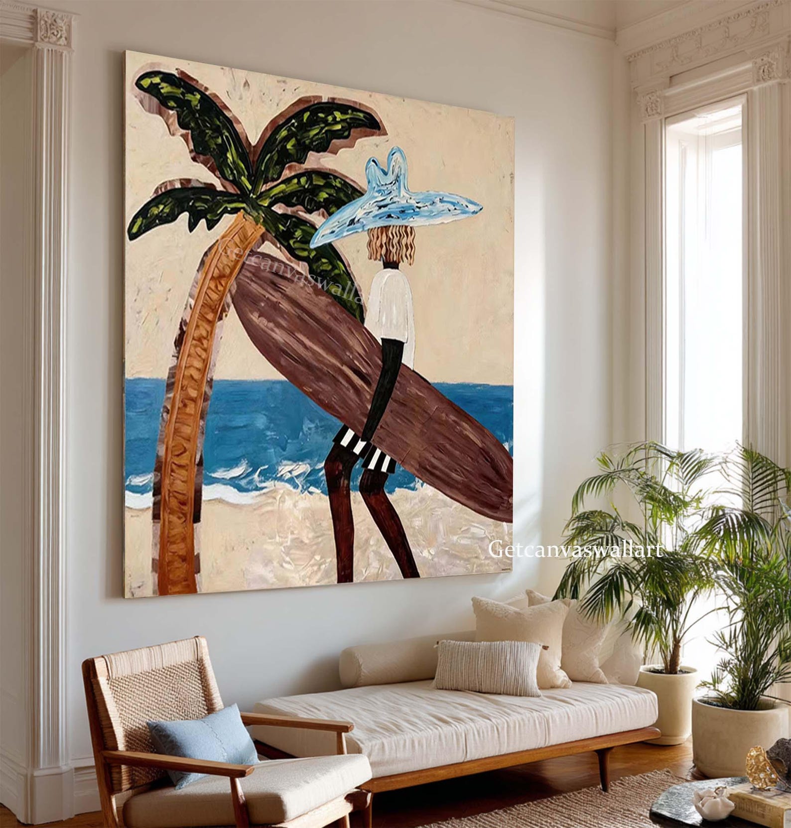 Ocean Breeze Walk – Modern Minimalist Surf Beach Canvas Art for Living Room