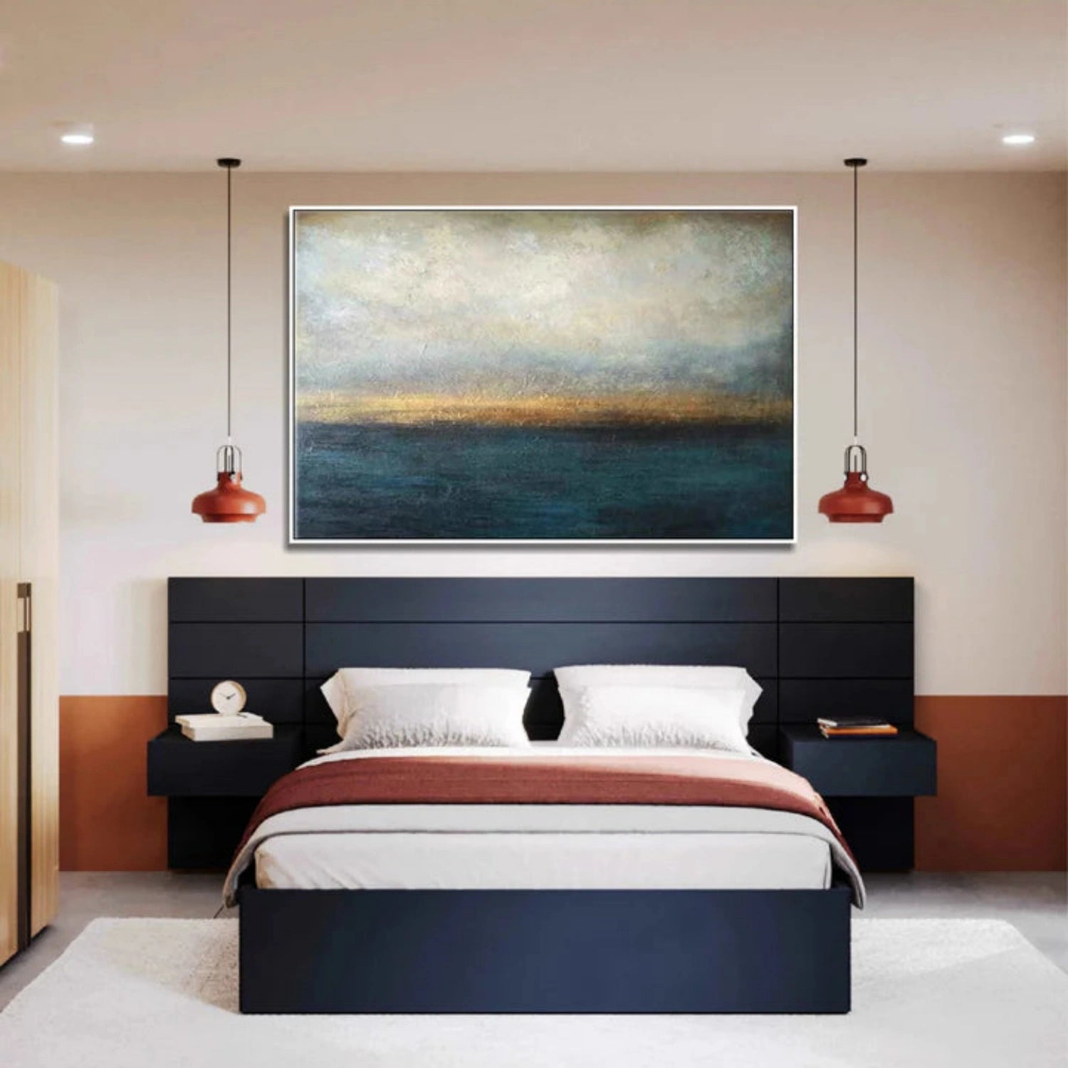 Golden Horizon – Hand-Painted Abstract Seascape Canvas Art