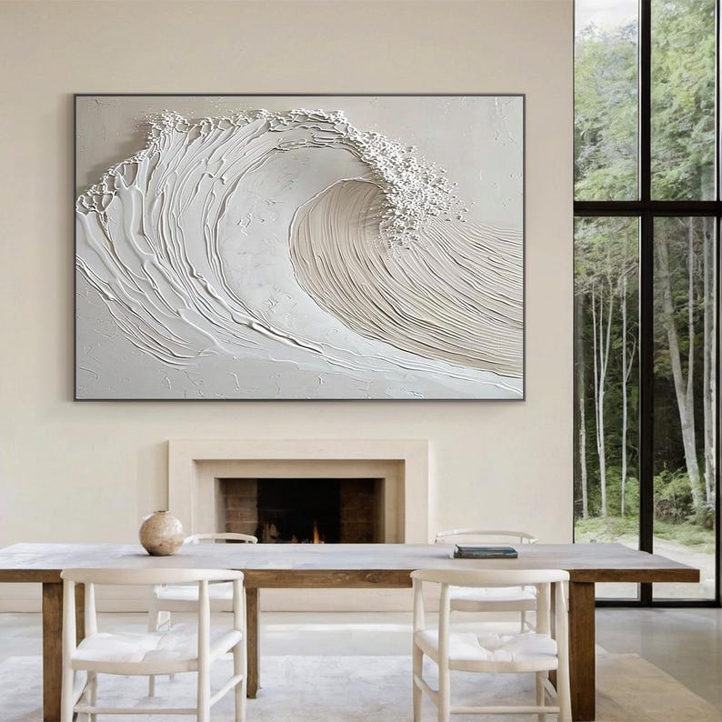 Tidal Whisper – Minimalist Textured Wave Oil Painting