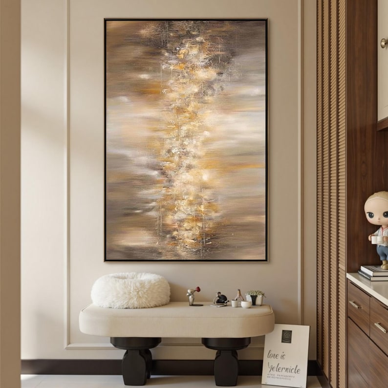 Golden Echo - Neutral Abstract Landscape Oil Painting