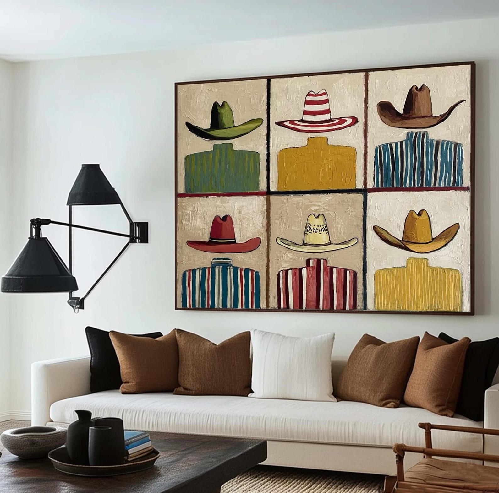 Cowboy Hat Collection – Hand-Painted Minimalist Western Art, 6-Panel Canvas