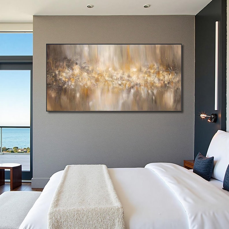 Golden Echo - Neutral Abstract Landscape Oil Painting