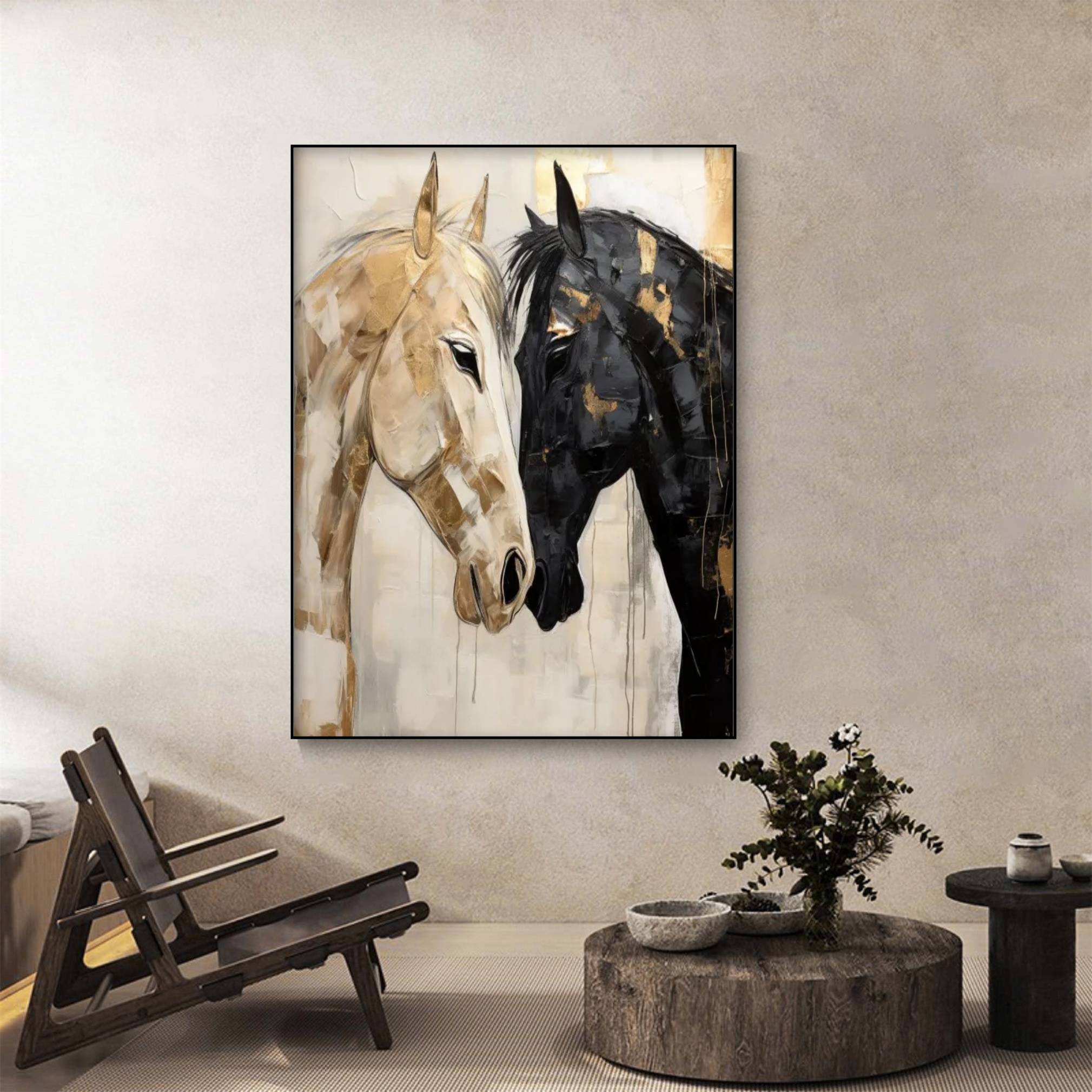 Gold & Shadow | Abstract Modern Horse Wall Art