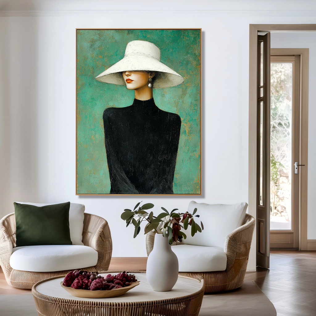 Emerald Portrait — Figurative Symbolic Oil Painting for Modern Interior Wall Art