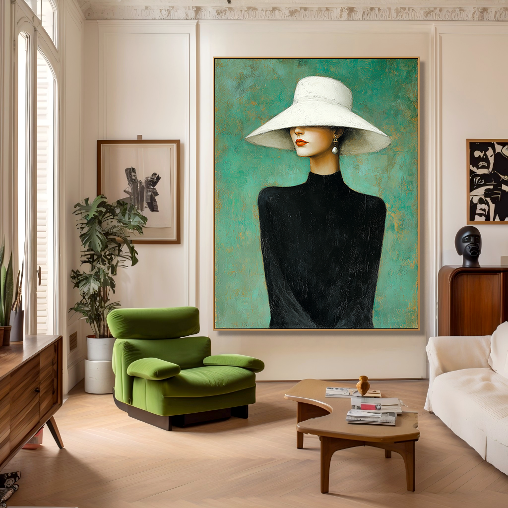 Emerald Portrait — Figurative Symbolic Oil Painting for Modern Interior Wall Art