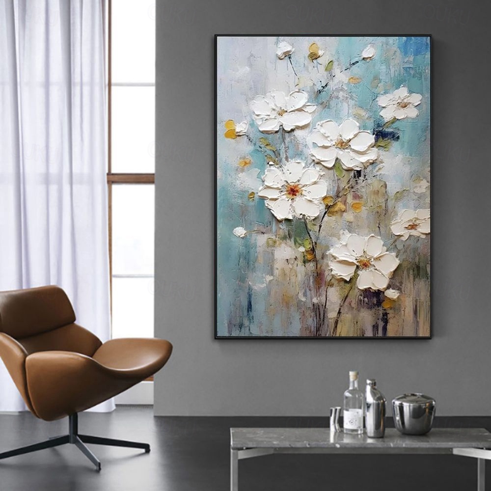 Petals of Serenity – Hand-Painted Textured Floral Wall Art