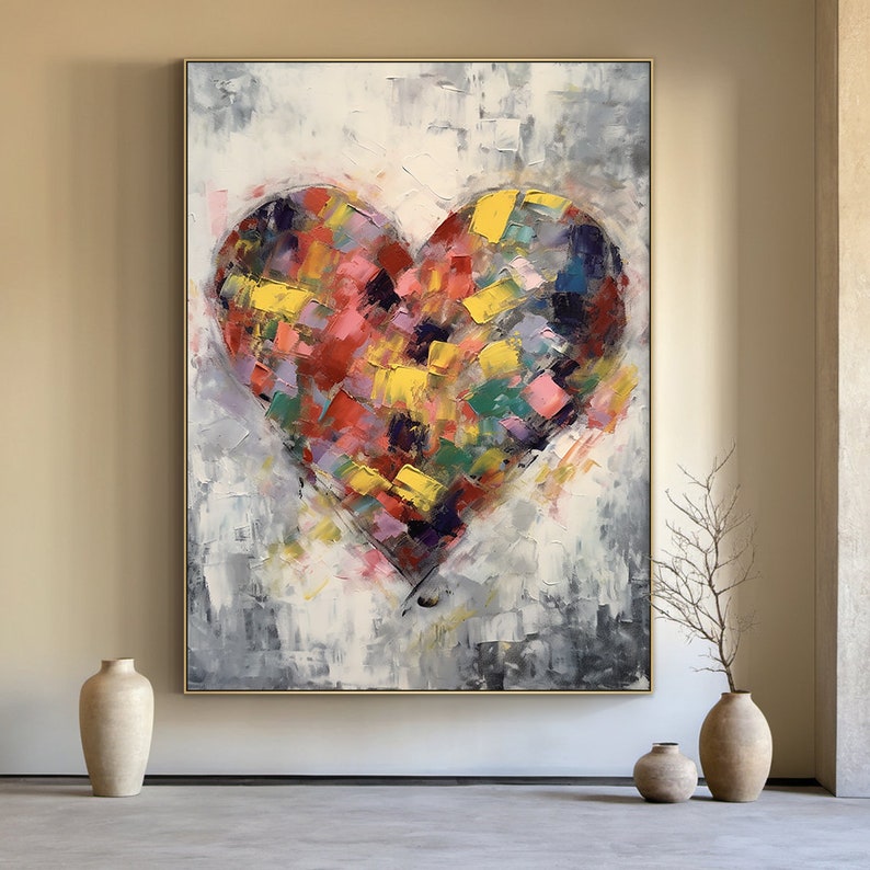 Radiant Heart – Large Textured Abstract Heart Oil Painting, Modern Love Wall Art for Living Room