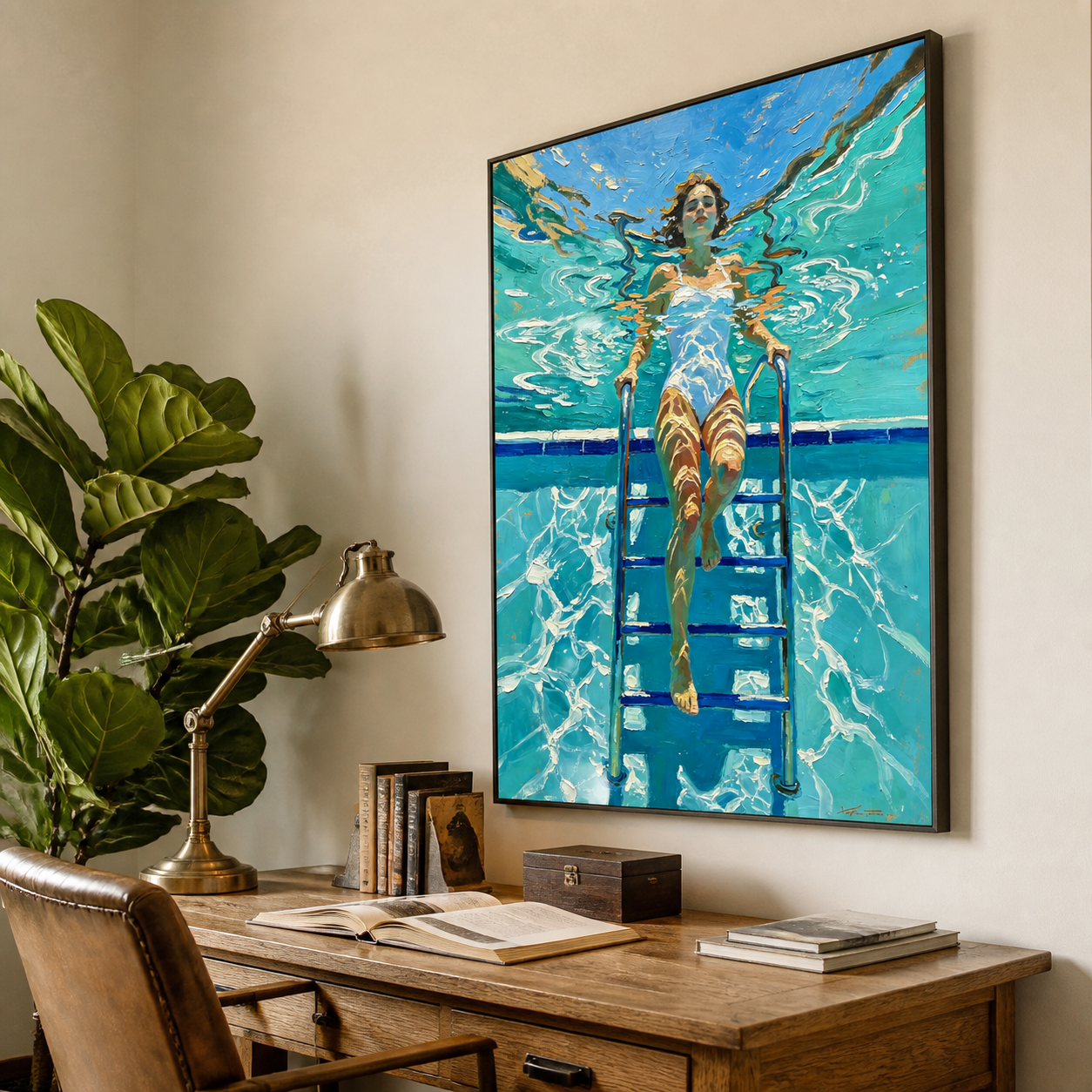 Underwater Woman Wall Art | Pause at the Pool Ladder