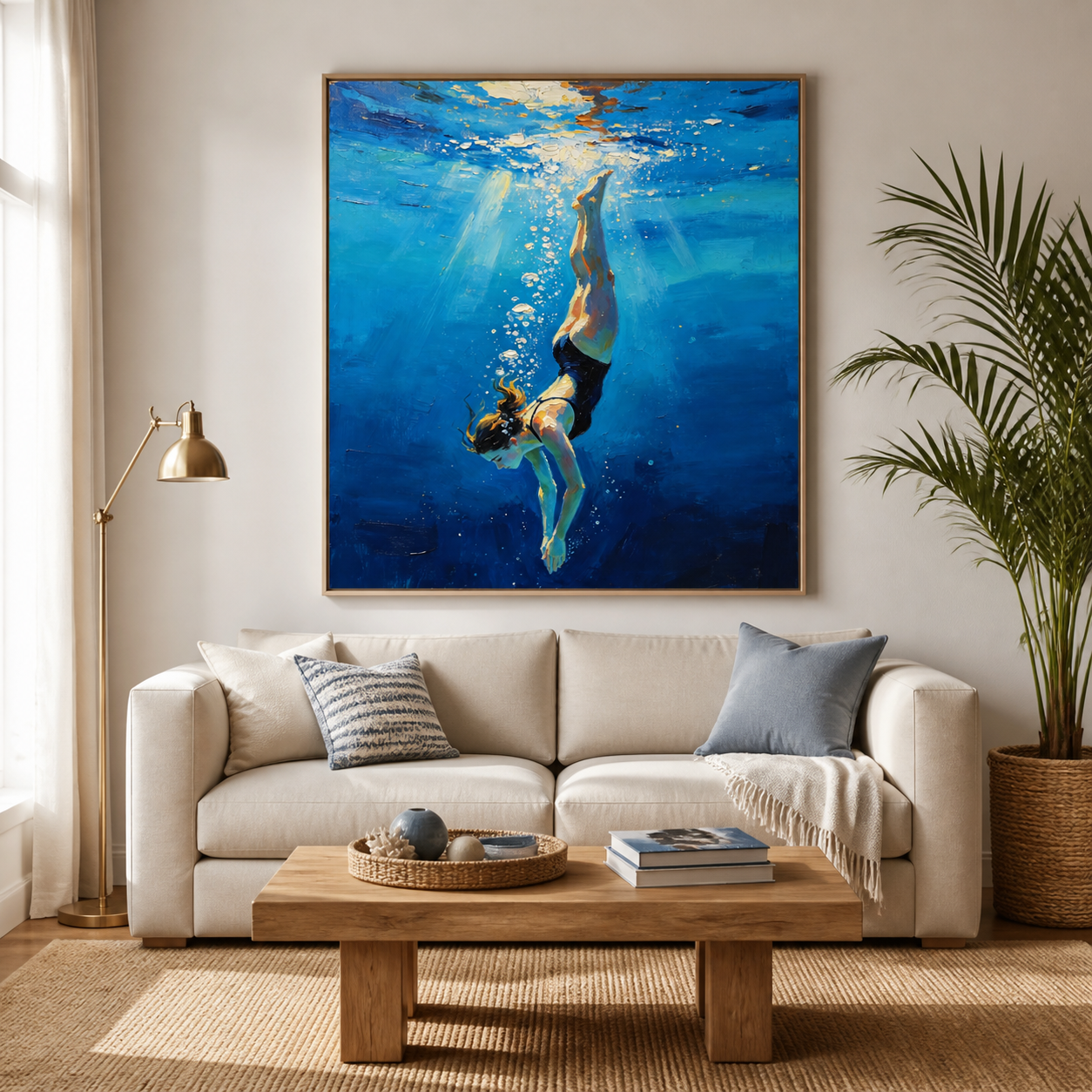 Underwater Diver Wall Art | Descent into Blue