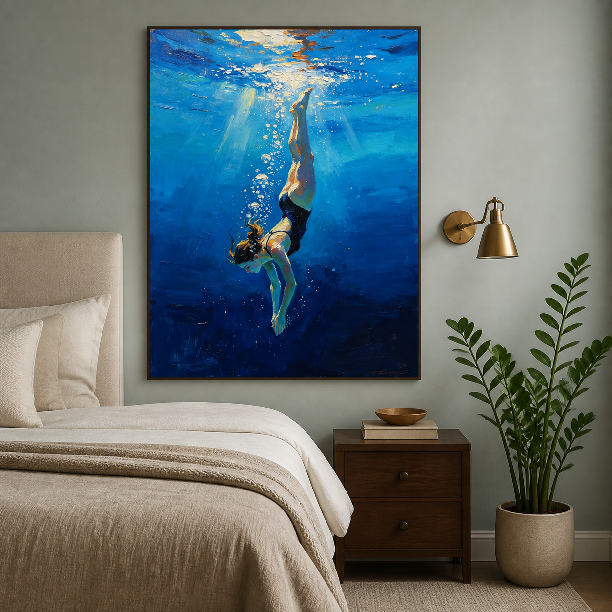Underwater Diver Wall Art | Descent into Blue