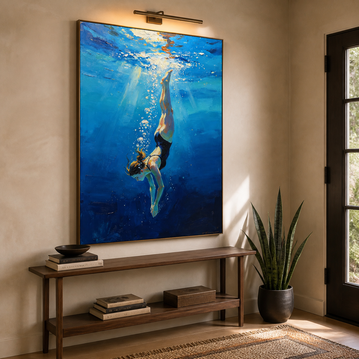 Underwater Diver Wall Art | Descent into Blue