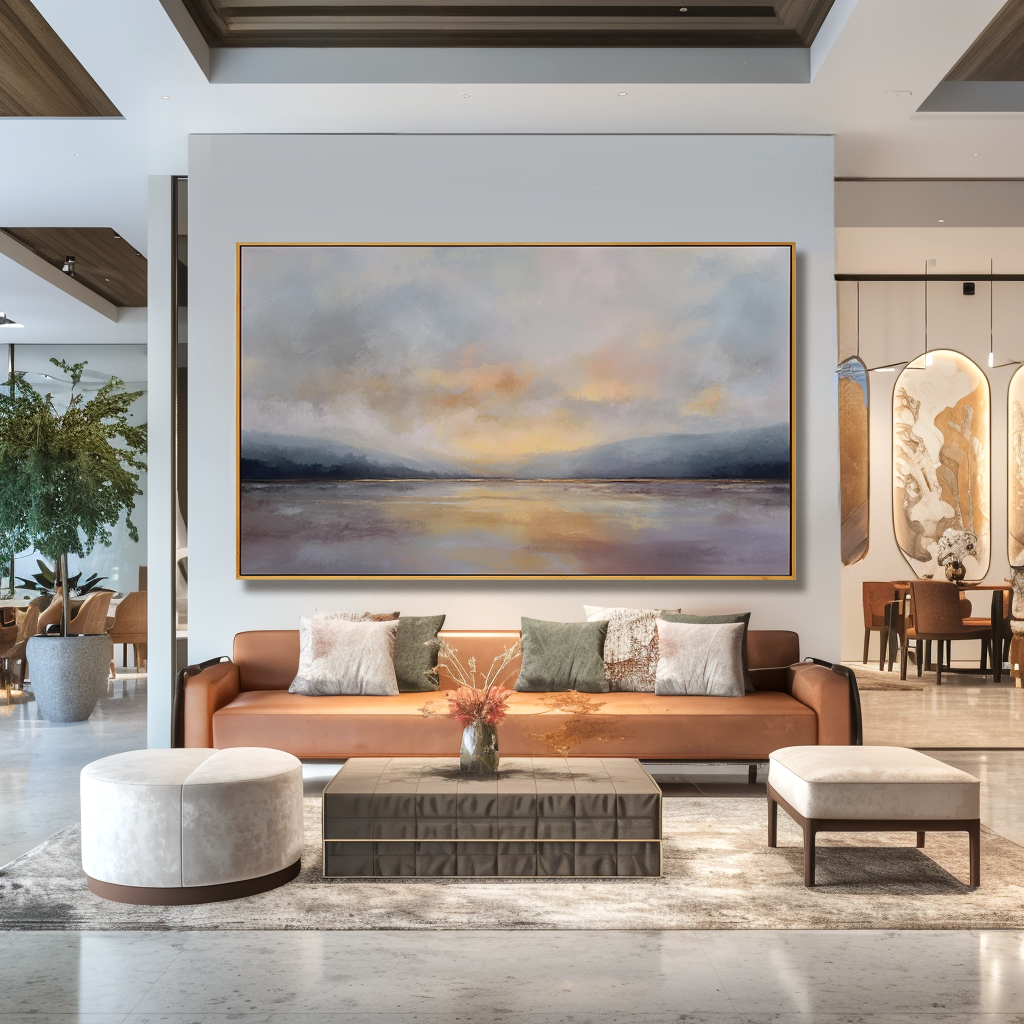 Soft Horizon — Horizontal Abstract Landscape Oil Painting for Modern Wall Art