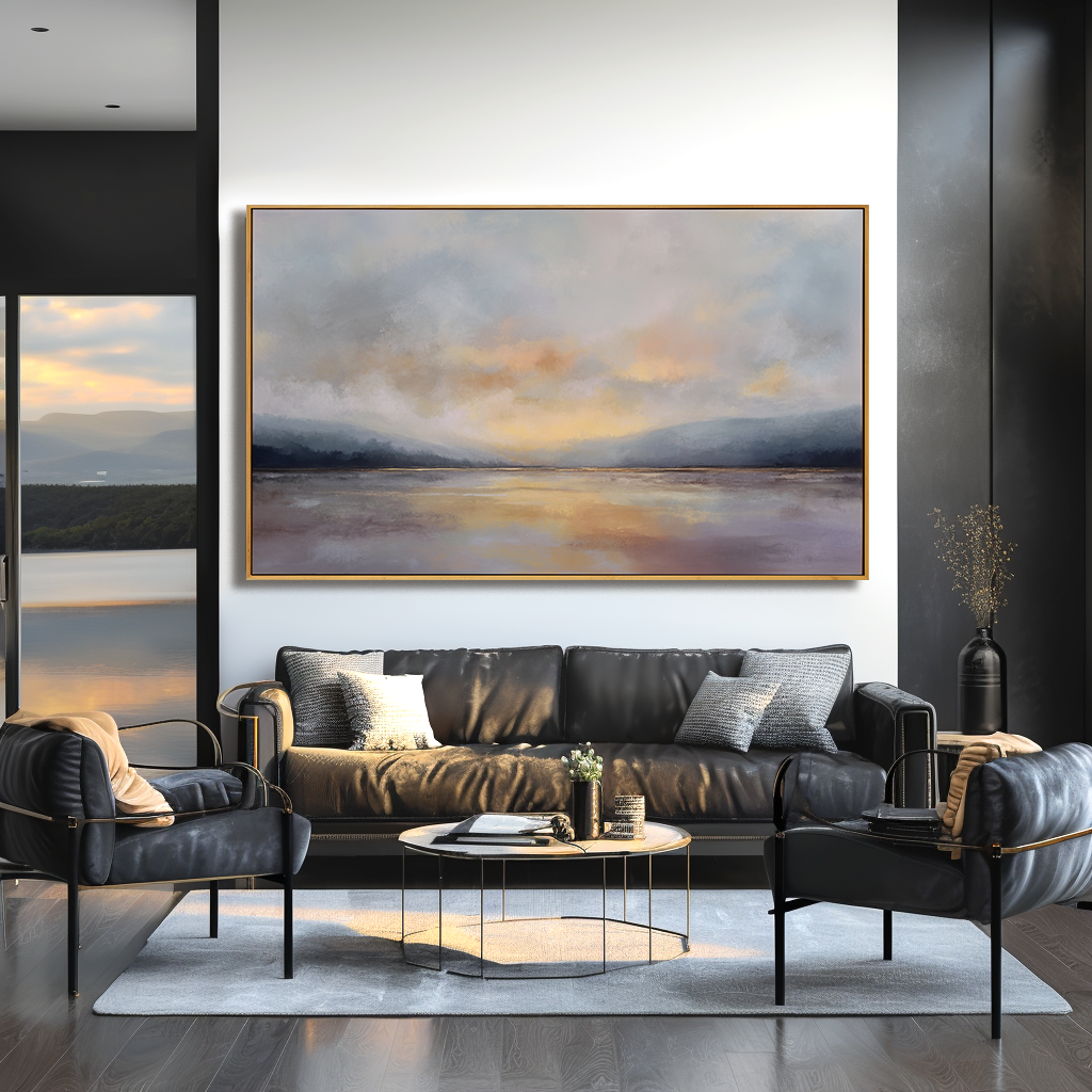 Soft Horizon — Horizontal Abstract Landscape Oil Painting for Modern Wall Art