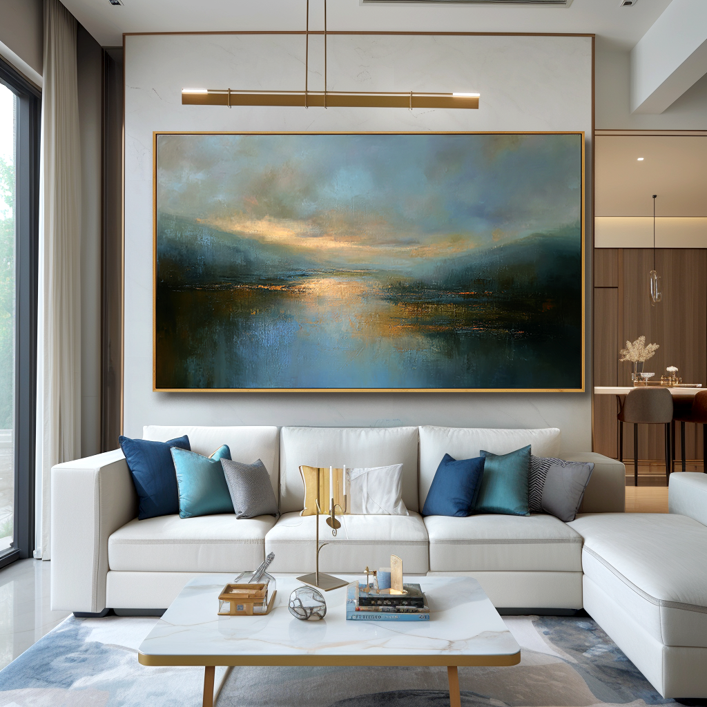 Still Waters — Horizontal Abstract Landscape Oil Painting for Modern Wall Art