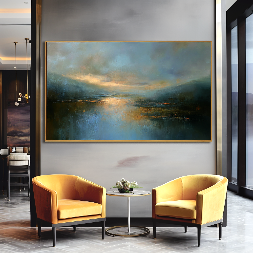 Still Waters — Horizontal Abstract Landscape Oil Painting for Modern Wall Art