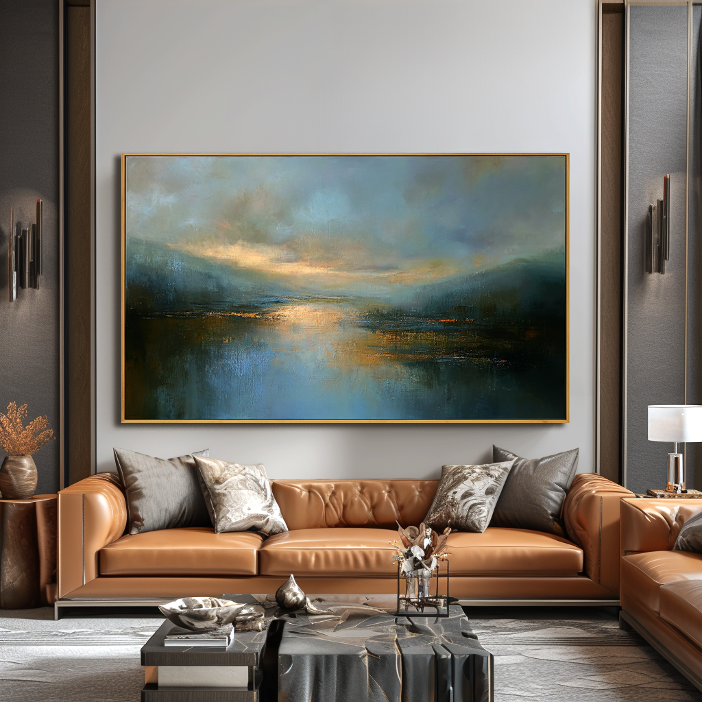 Still Waters — Horizontal Abstract Landscape Oil Painting for Modern Wall Art