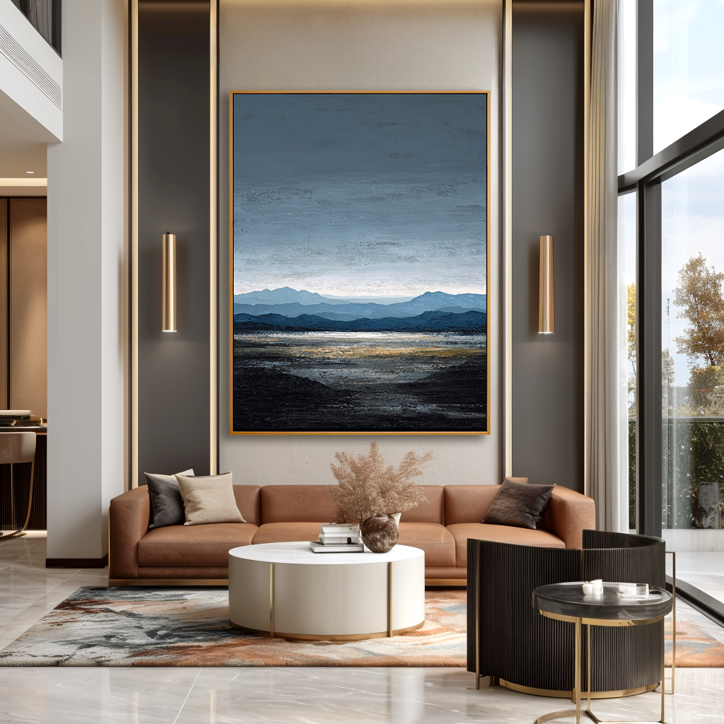 Distant Field — Vertical Abstract Landscape Oil Painting for Modern Wall Art