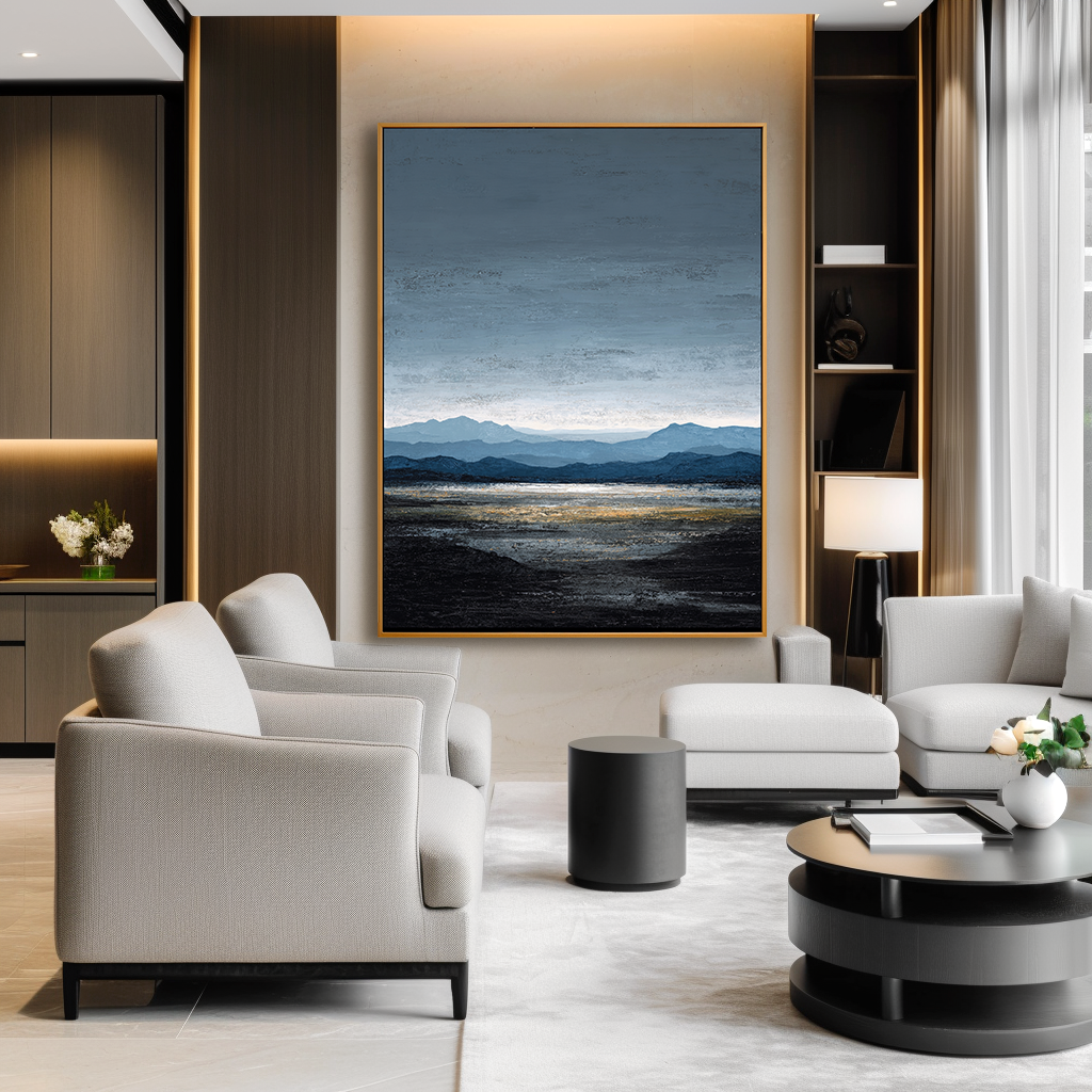 Distant Field — Vertical Abstract Landscape Oil Painting for Modern Wall Art