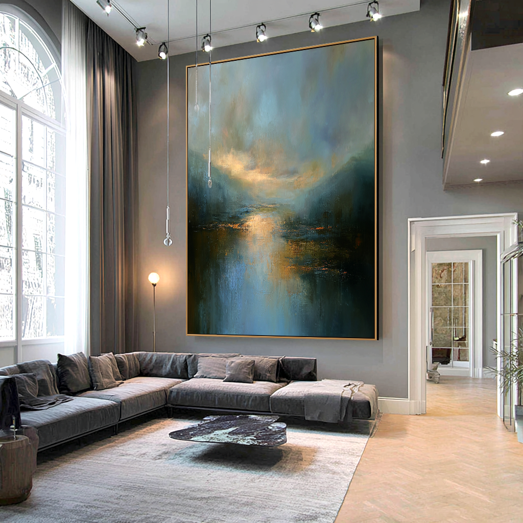 Echoed Light — Vertical Abstract Landscape Oil Painting for Modern Wall Art